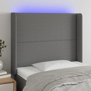 Vidaxl vidaXL Vzglavje postelje z LED diodo temno sivo 93x16x118/128 cm blago