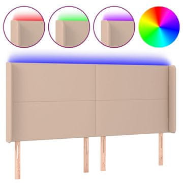 Vidaxl LED posteljno vzglavje kapučino 203x16x118/128 cm umetno usnje
