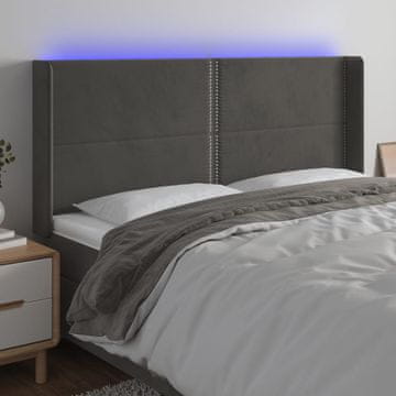 Vidaxl vidaXL Vzglavje postelje z LED diodo temno sivo 163x16x118/128 cm žametno