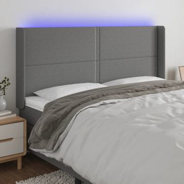 Vidaxl vidaXL Vzglavje postelje z LED diodo temno sivo 183x16x118/128 cm blago