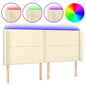 Vidaxl LED posteljno vzglavje krem 203x16x118/128 cm umetno usnje