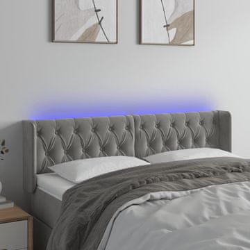Vidaxl vidaXL Vzglavje postelje z LED svetlo sivo 147x16x78/88 cm žamet
