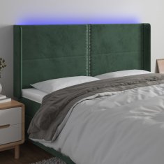 Vidaxl LED posteljno vzglavje temno zeleno 203x16x118/128 cm žamet