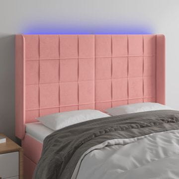 Vidaxl vidaXL Vzglavje postelje z LED svetlobo roza 147x16x118/128 cm žamet