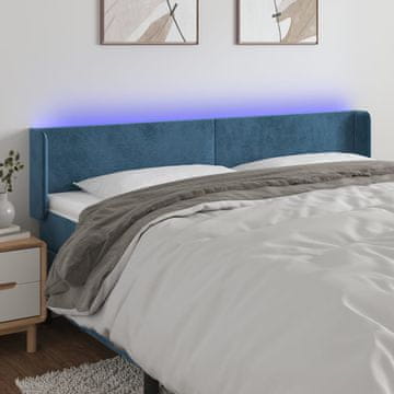 Vidaxl vidaXL Vzglavje postelje z LED diodo temno modro 183x16x78/88 cm žamet