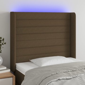 Vidaxl vidaXL Vzglavje postelje z LED diodo temno rjavo, 93x16x118/128 cm blago