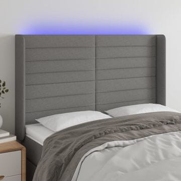 Vidaxl vidaXL Vzglavje postelje z LED diodo temno sivo 147x16x118/128 cm blago