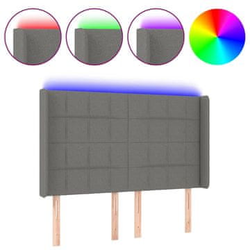 Vidaxl LED posteljno vzglavje temno sivo 147x16x118/128 cm blago