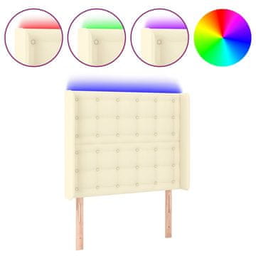 Vidaxl LED posteljno vzglavje krem 93x16x118/128 cm umetno usnje