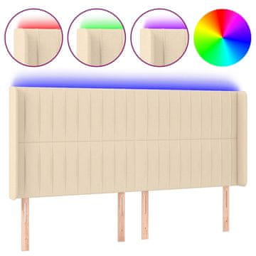 Vidaxl LED posteljno vzglavje krem 203x16x118/128 cm blago