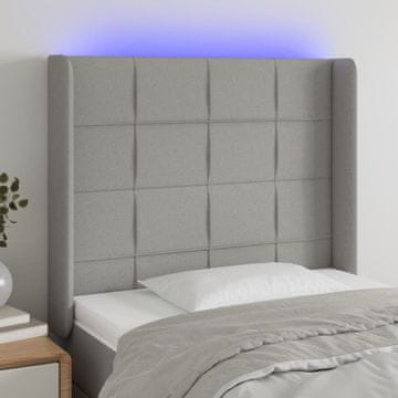 Vidaxl vidaXL Vzglavje postelje z LED svetlo sivo 83x16x118/128 cm blago