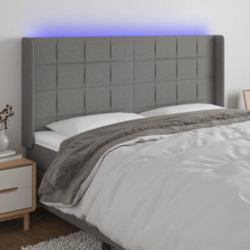 Vidaxl vidaXL Vzglavje postelje z LED diodo temno sivo 163x16x118/128 cm blago