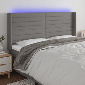 Vidaxl vidaXL Vzglavje postelje z LED diodo temno sivo 203x16x118/128 cm blago
