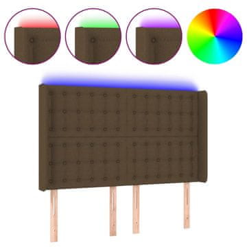 Vidaxl LED posteljno vzglavje temno rjavo 147x16x118/128 cm blago
