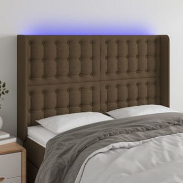 Vidaxl vidaXL Vzglavje postelje z LED diodo temno rjavo 147x16x118/128 cm blago