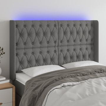 Vidaxl vidaXL Vzglavje postelje z LED diodo temno sivo 163x16x118/128 cm blago