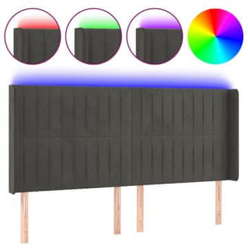 Vidaxl LED posteljno vzglavje temno sivo 183x16x118/128 cm žamet