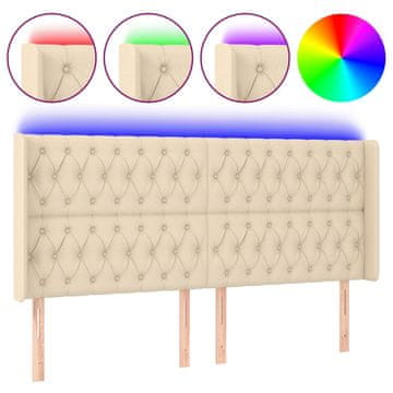 Vidaxl LED posteljno vzglavje krem 183x16x118/128 cm blago
