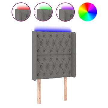 Vidaxl LED posteljno vzglavje temno sivo 83x16x118/128 cm blago