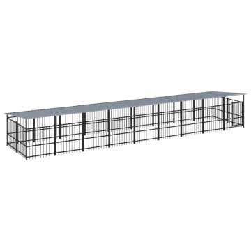 Vidaxl Zunanji pasji boks s streho jeklen 16,89 m²