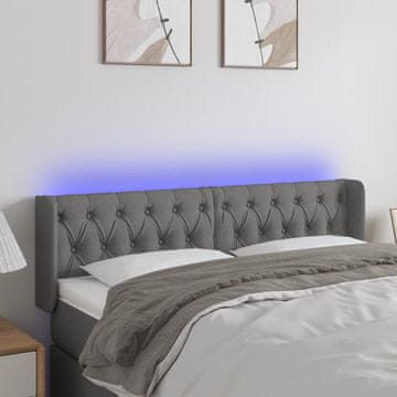 Vidaxl vidaXL Vzglavje postelje z LED diodo temno sivo 147x16x78/88 cm blago