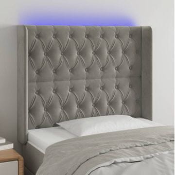 Vidaxl vidaXL Vzglavje postelje z LED svetlo sivo 103x16x118/128 cm žamet