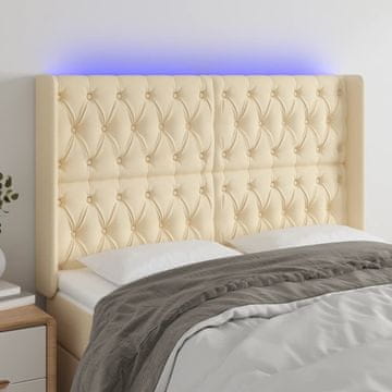 Vidaxl vidaXL Vzglavje postelje z LED diodami kremne barve 163x16x118/128 cm blago