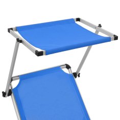 Vidaxl Zložljiv ležalnik s streho 2 kosa aluminij in tekstil moder