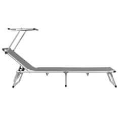 Vidaxl Zložljiv ležalnik s streho 2 kosa aluminij in tekstil siv