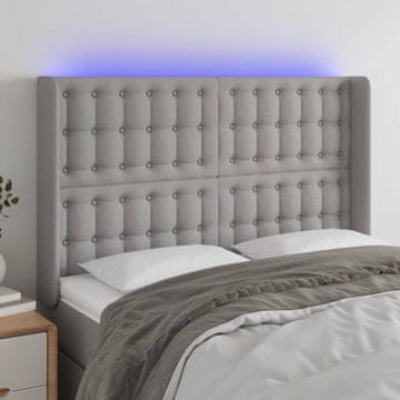Vidaxl vidaXL Vzglavje postelje z LED svetlo sivo 147x16x118/128 cm blago