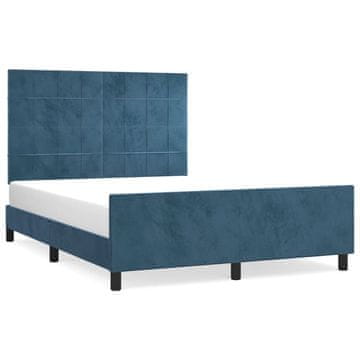 Vidaxl Posteljni okvir brez vzmetnice temno moder 140x200 cm žamet