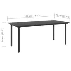 Vidaxl Vrtna jedilna miza črna 190x90x74 cm jeklo in steklo
