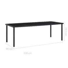 Vidaxl Vrtna miza črna 220x90x74,5 cm jeklo in steklo