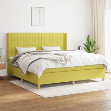 Vidaxl Box spring postelja z vzmetnico zelen 200x200 cm blago