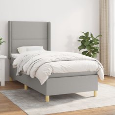 Vidaxl Box spring postelja z vzmetnico svetlo siva 90x200 cm blago