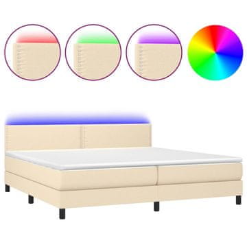 Vidaxl Box spring postelja z vzmetnico LED krem 200x200 cm blago
