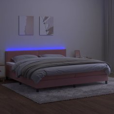 Greatstore Box spring postelja z vzmetnico LED roza 200x200 cm žamet