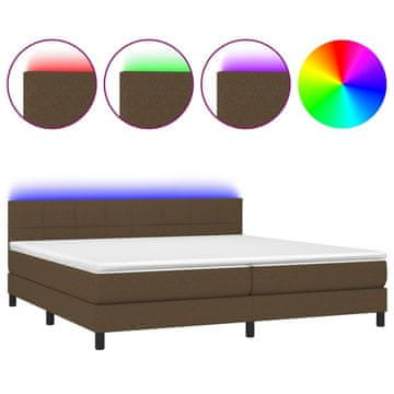 Box spring postelja z vzmetnico LED temno rjava 200x200cm blago