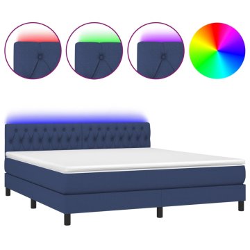 Vidaxl Box spring postelja z vzmetnico LED modra 180x200 cm blago