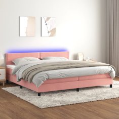 Greatstore Box spring postelja z vzmetnico LED roza 200x200 cm žamet
