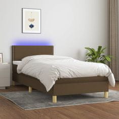 Vidaxl Box spring postelja z vzmetnico LED temno rjava 90x200 cm blago