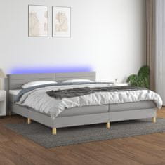 Vidaxl Box spring postelja z vzmetnico LED sv. siva 200x200 cm blago