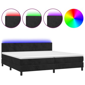 Vidaxl Box spring postelja z vzmetnico LED črna 200x200 cm žamet