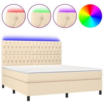 Vidaxl Box spring postelja z vzmetnico LED krem 160x200 cm blago