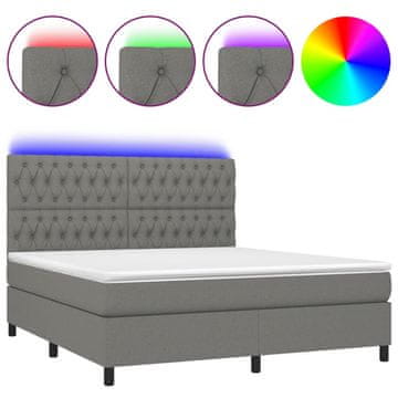 Vidaxl Box spring postelja z vzmetnico LED temno siva 180x200 cm blago