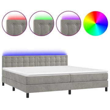 Vidaxl Box spring postelja z vzmetnico LED svetlo siva 200x200cm žamet
