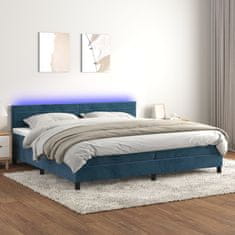 Vidaxl Box spring postelja z vzmetnico LED temno modra 200x200cm žamet