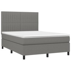 Vidaxl Box spring postelja z vzmetnico LED temno siva 140x200 cm blago