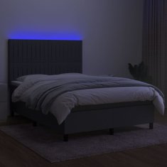 Vidaxl Box spring postelja z vzmetnico LED temno siva 140x200 cm blago