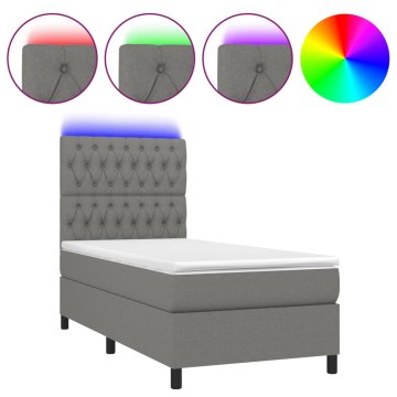 Vidaxl Box spring postelja z vzmetnico LED temno siva 90x200 cm blago